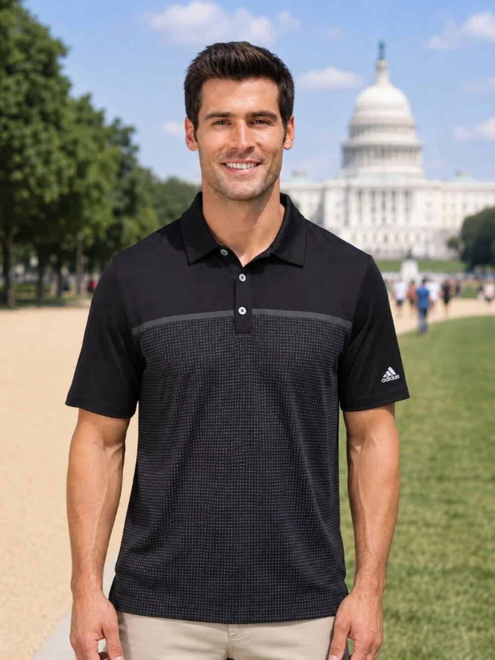 adidas Men's Climacool Aeroknit Short Sleeved Performance Polo Black Medium